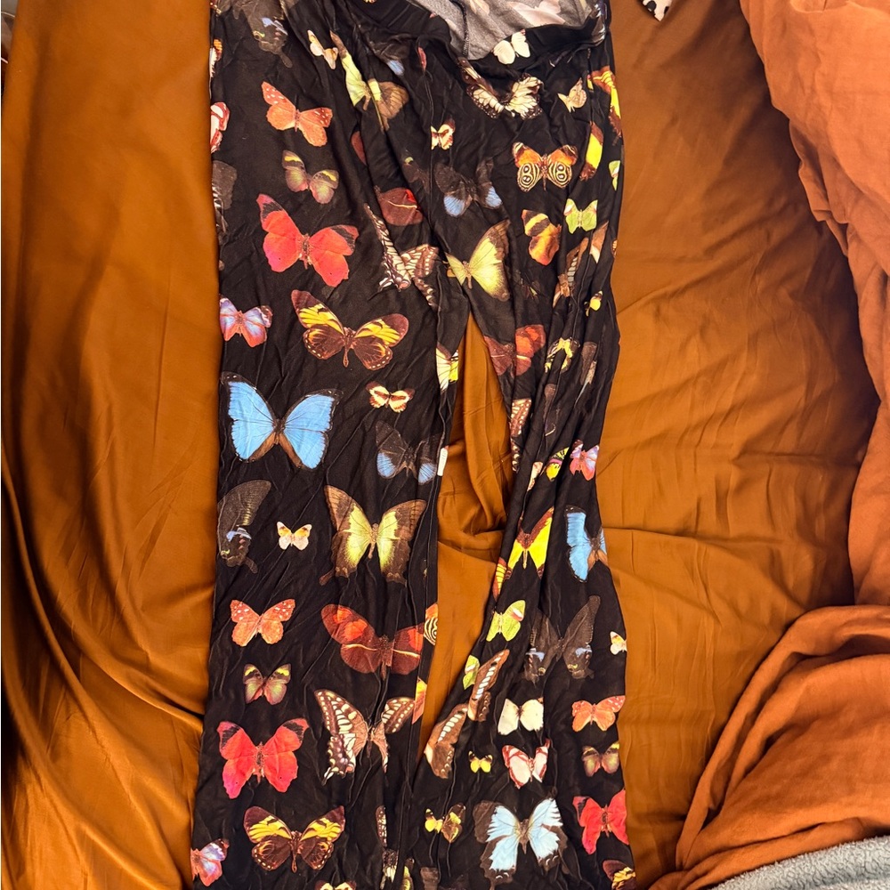 Black Butterfly Print Boot-Cut Pants - Multicolor Wings